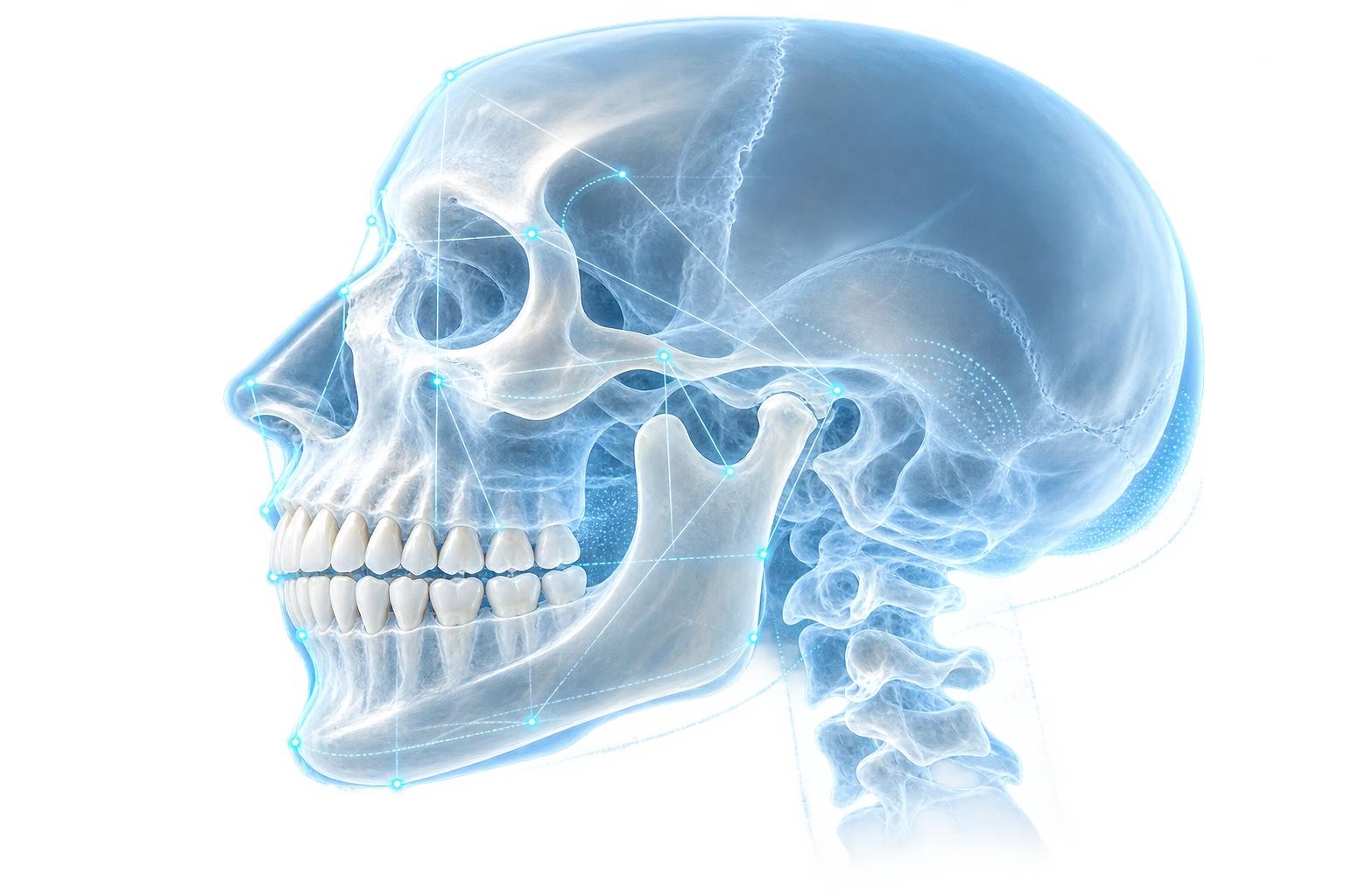 Profilo cranio-facciale con punti e linee di analisi cefalometrica